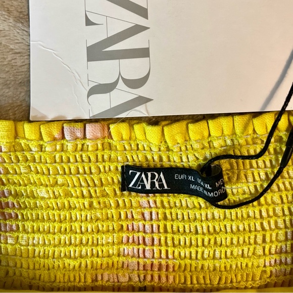 ZARA Cropped Summer Top Yellow Pink Flowers XL New - Picture 9 of 9